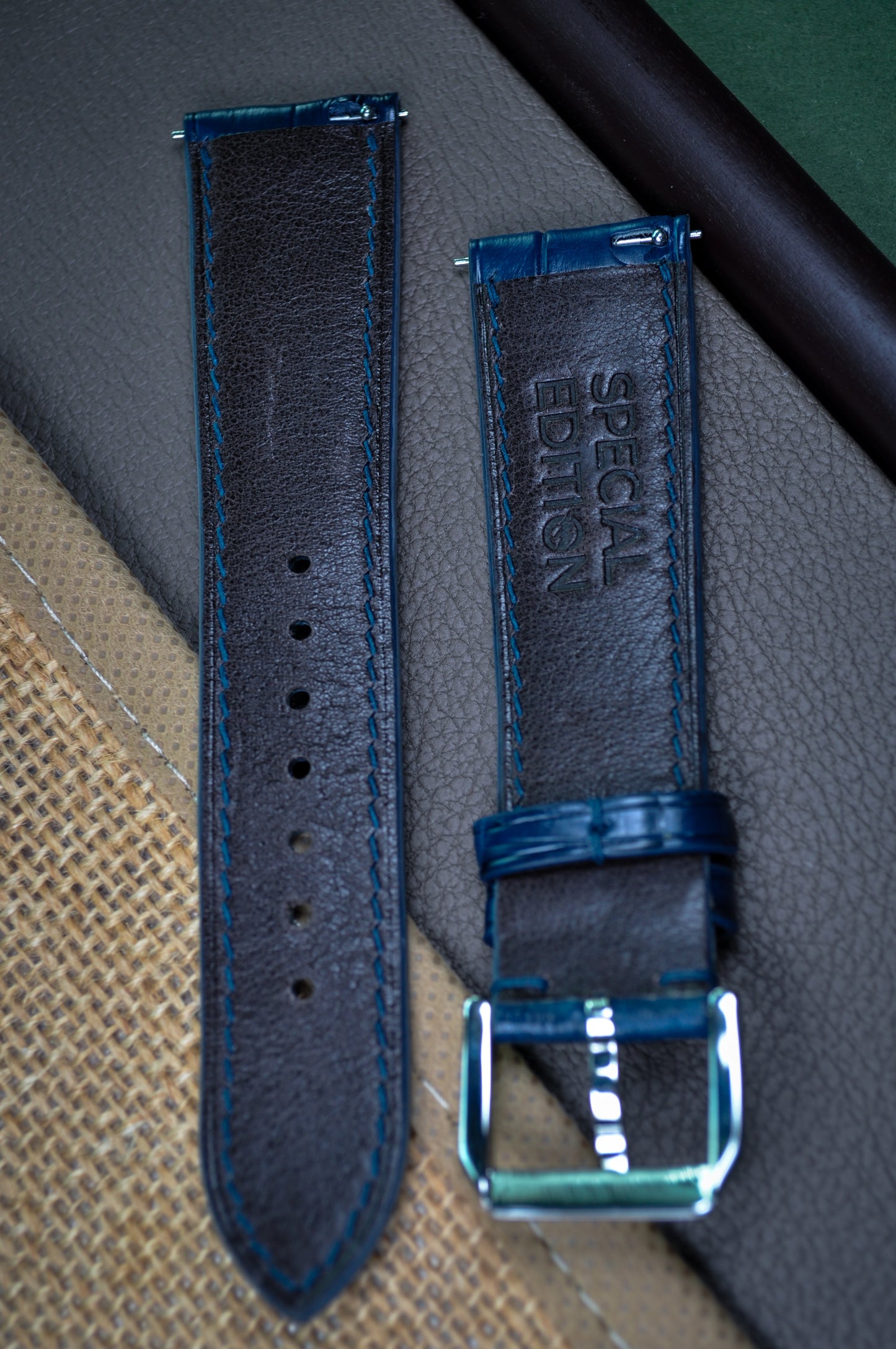 Handmade Crocodile Strap-Azure Blue-Glazed (Slight Padded)