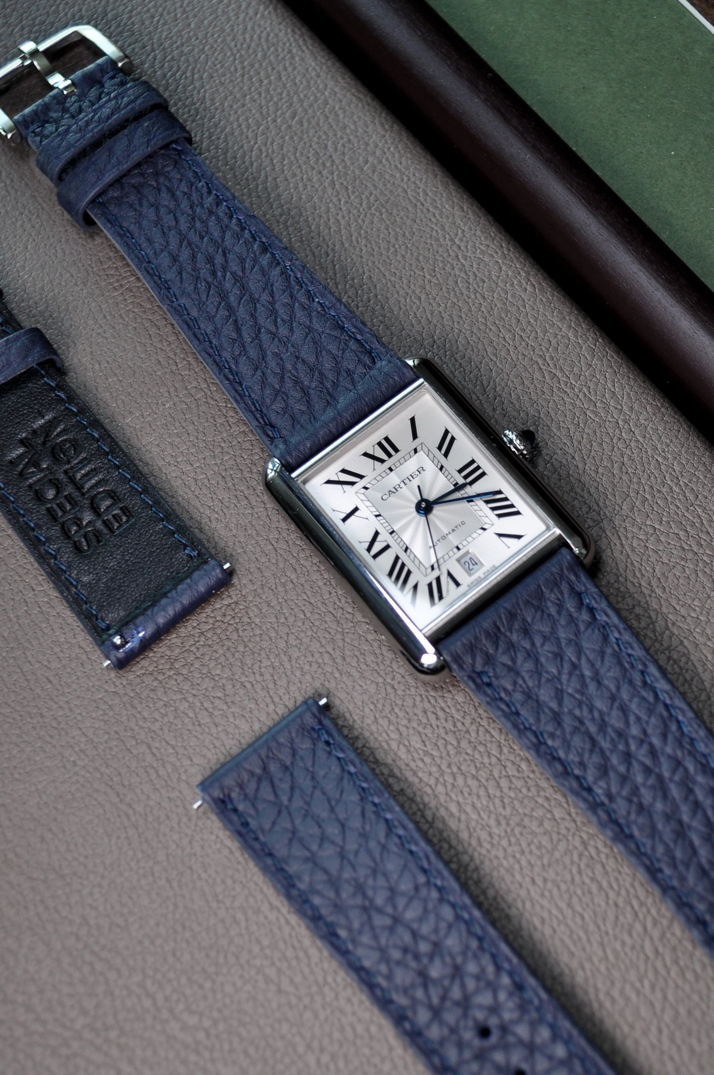 Handmade Togo Leather Strap-Navy