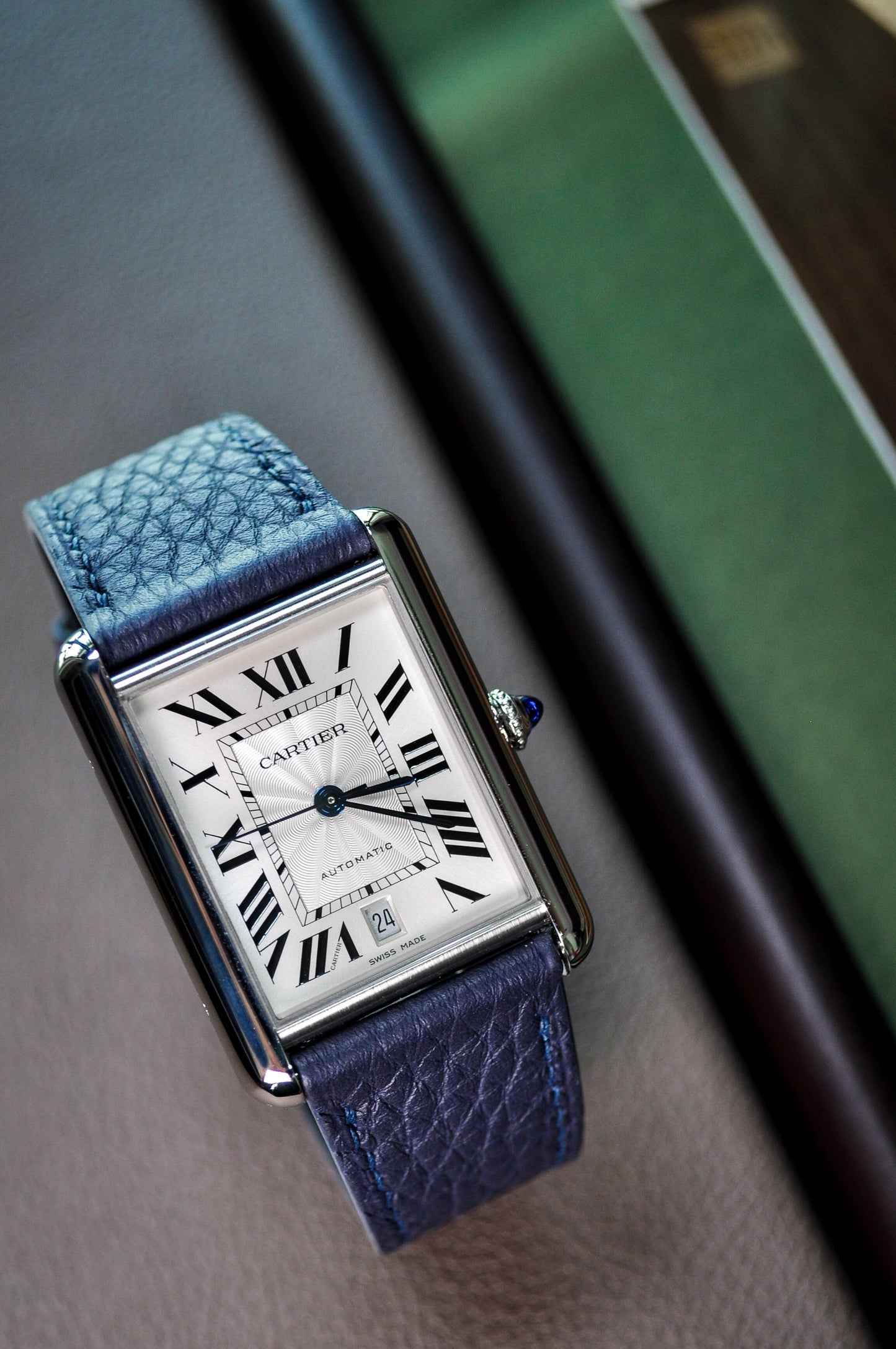 Handmade Togo Leather Strap-Navy