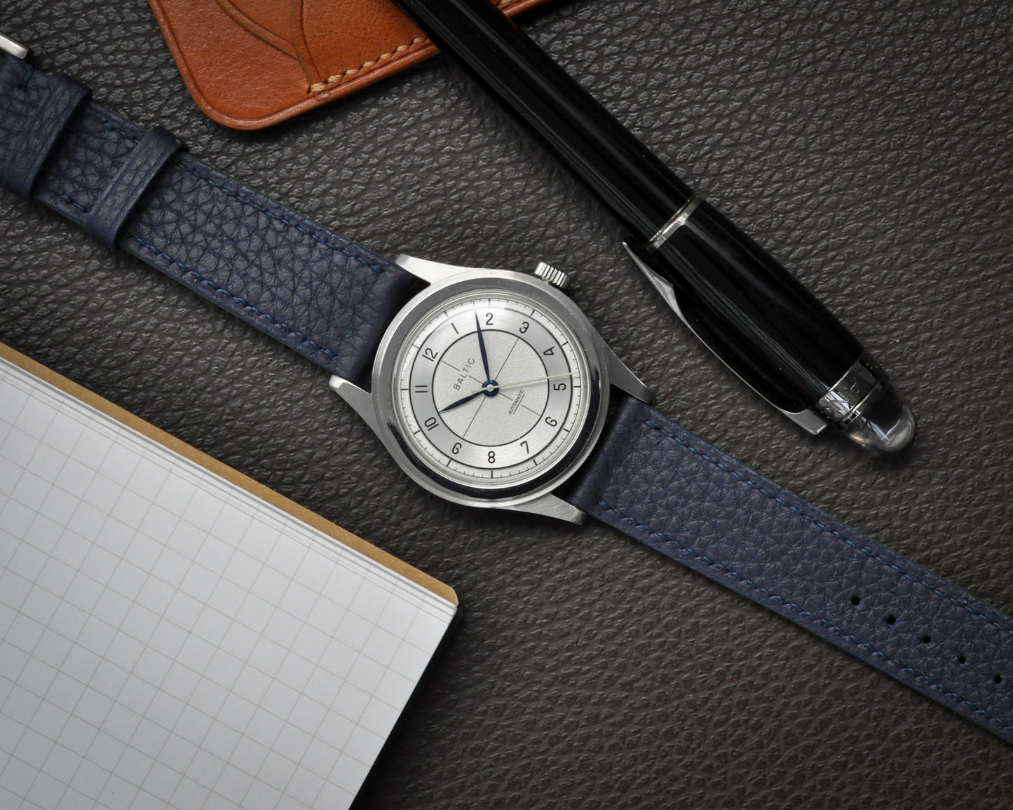 Handmade Togo Leather Strap-Navy