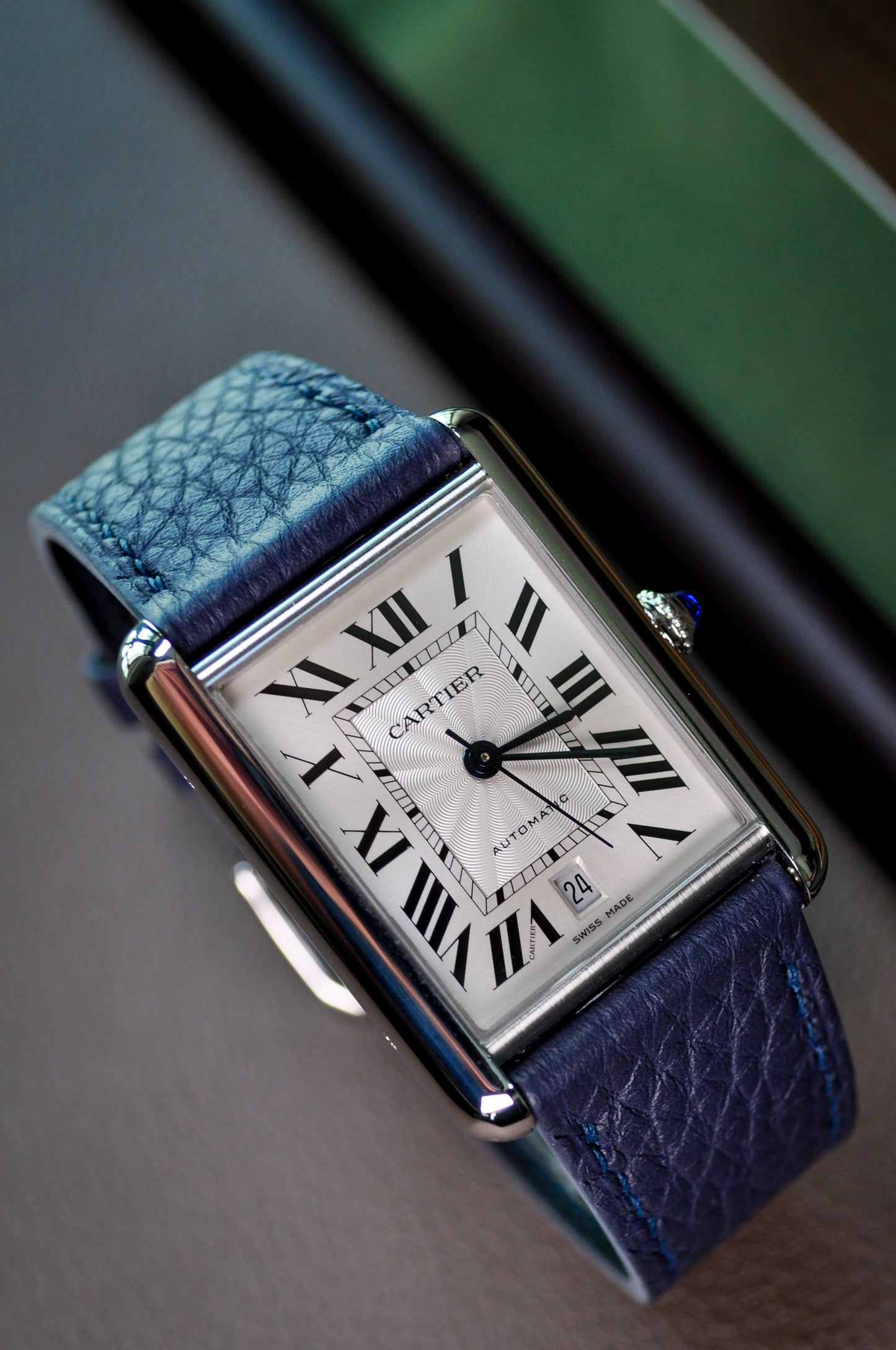 Handmade Togo Leather Strap-Navy