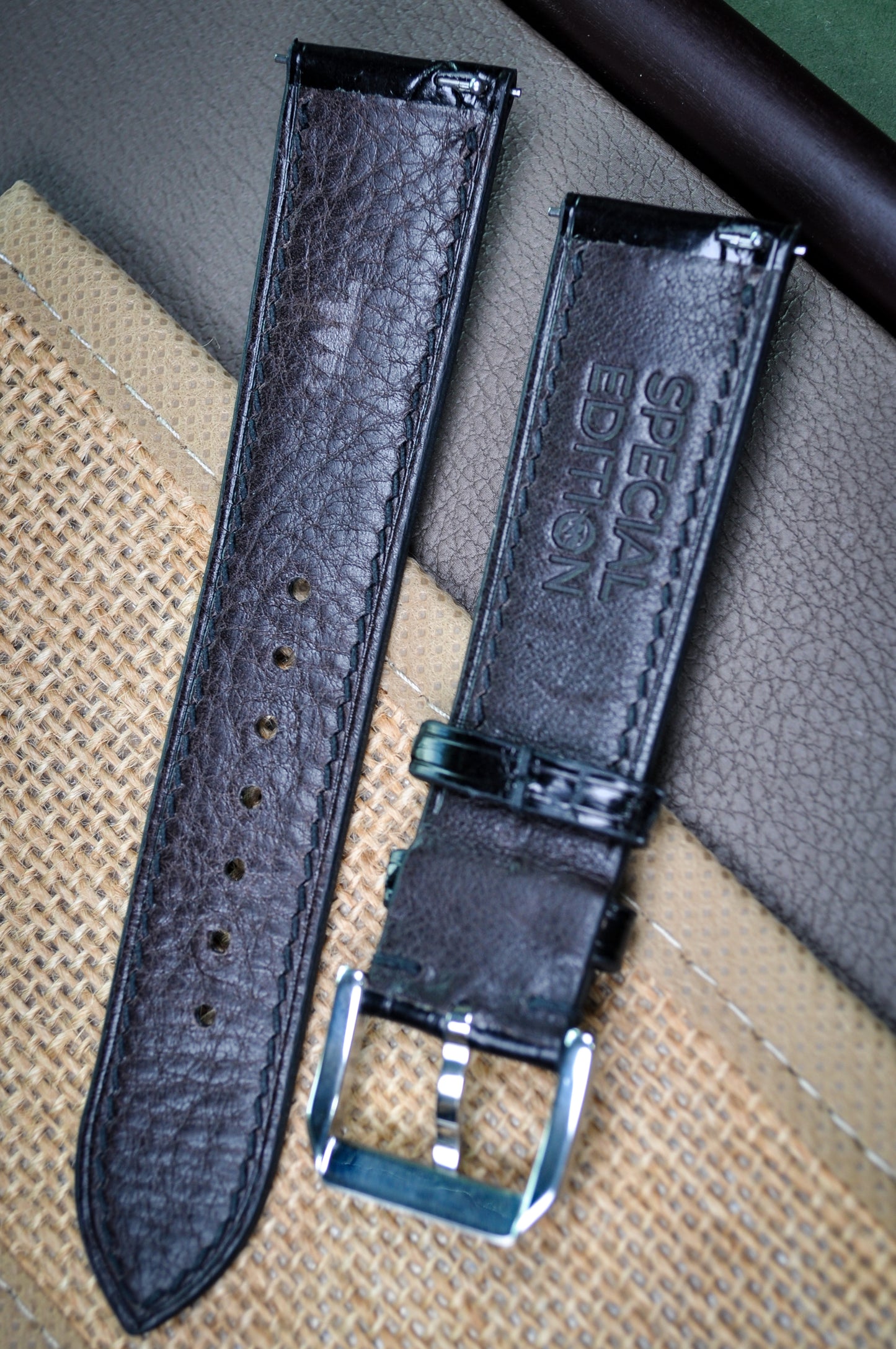 Handmade Crocodile Strap-Black-Gloss (Slight Padded)