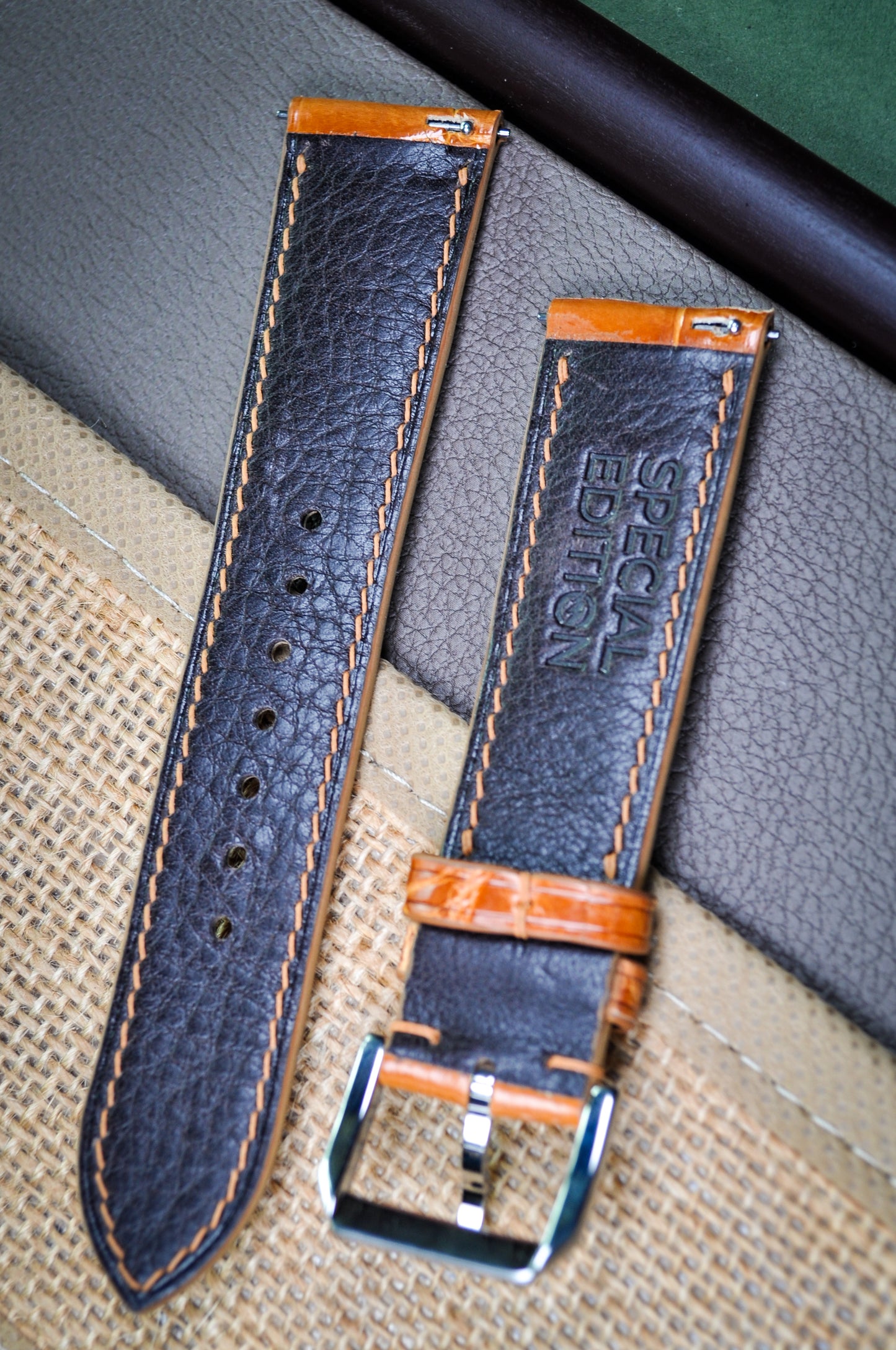 Handmade Crocodile Strap-Rust Brown-Gloss (Slight Padded)