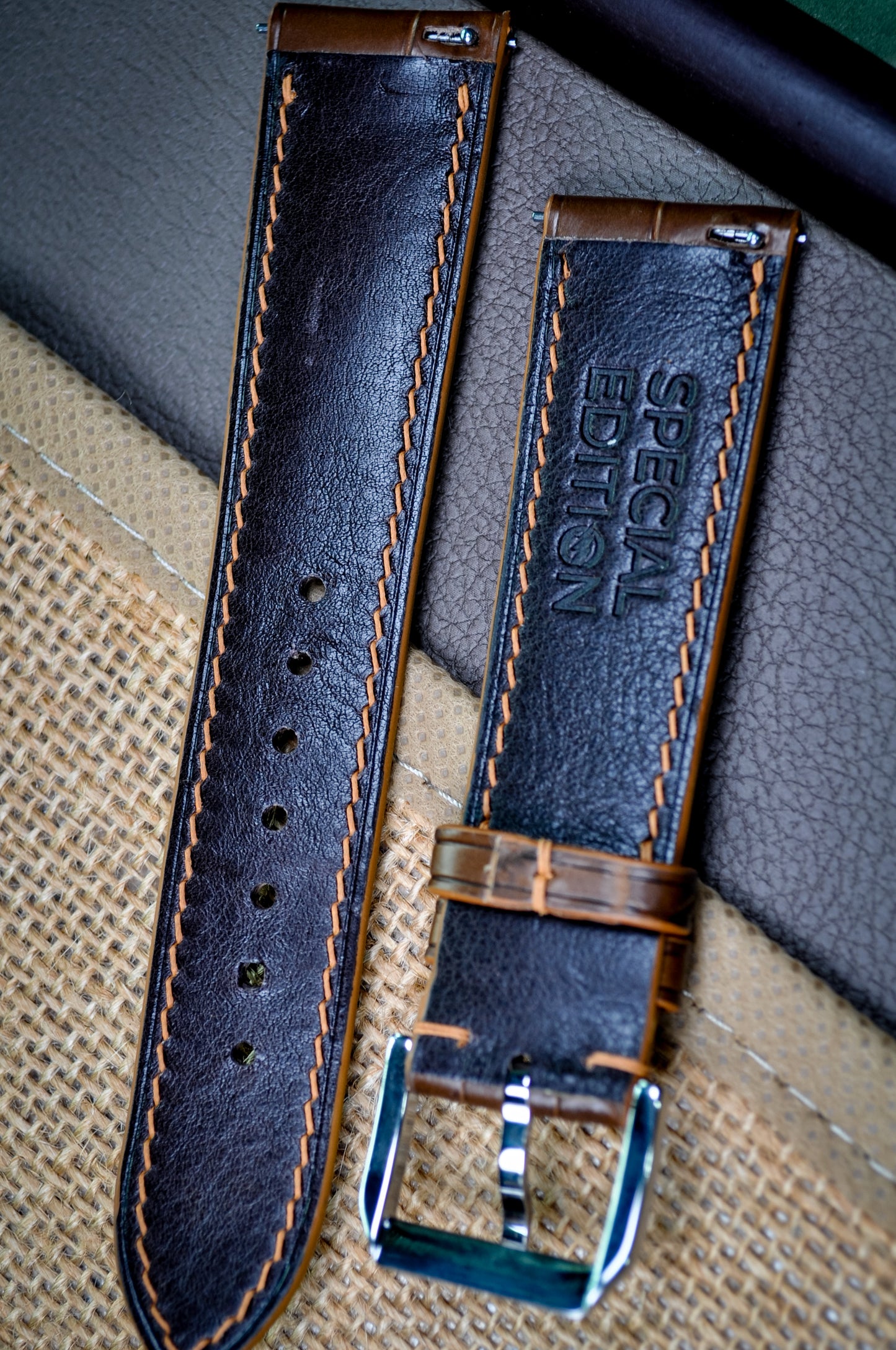 Handmade Crocodile Strap-Chocolate Brown-Glazed (Slight Padded)