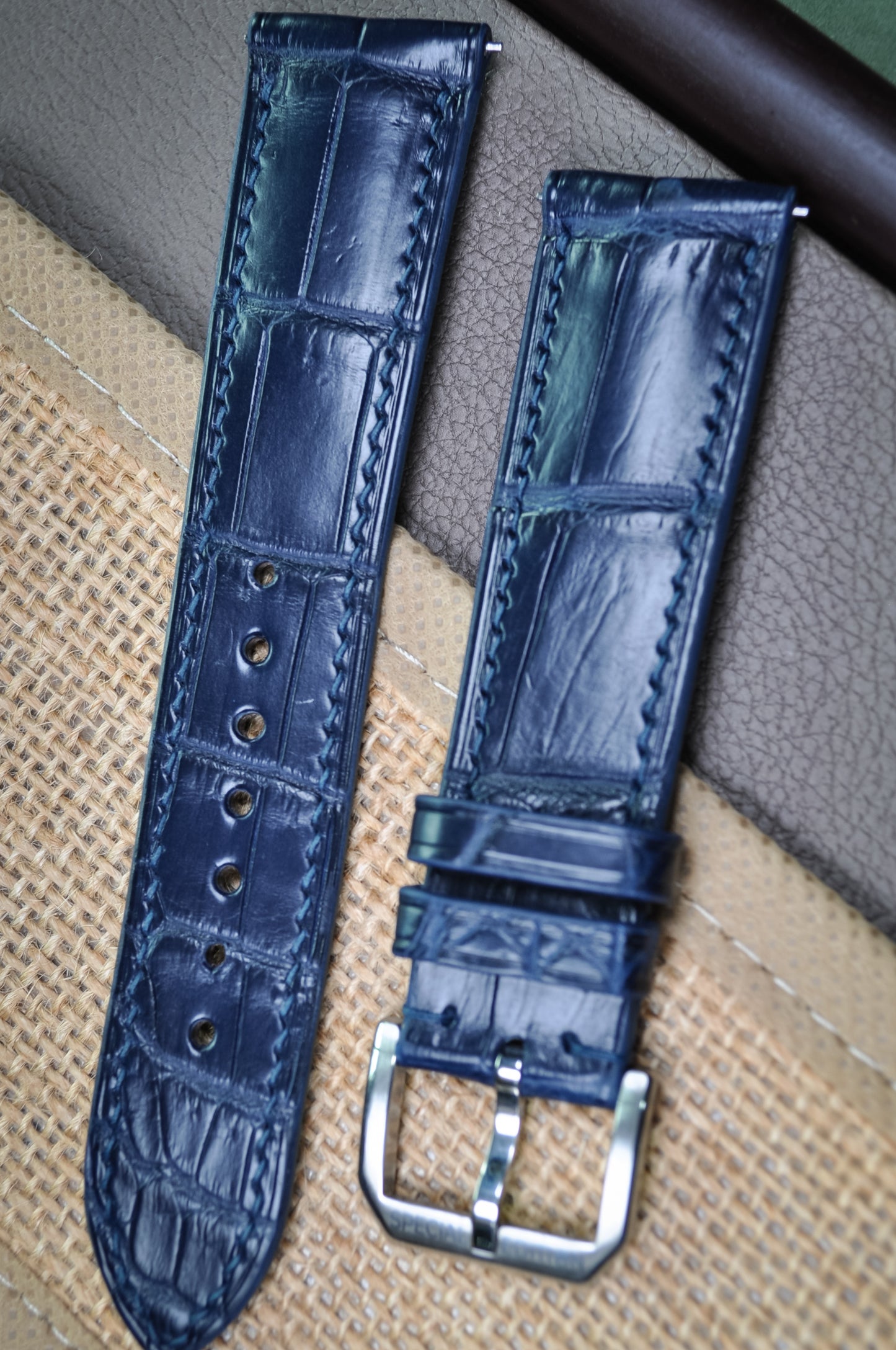 Handmade Crocodile Strap-Denim Blue-Glazed (Slight Padded)