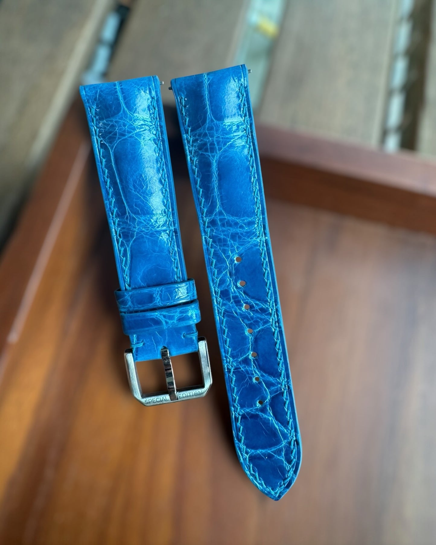 Handmade Crocodile Strap-Tral Blue-Glazed (Slight Padded)