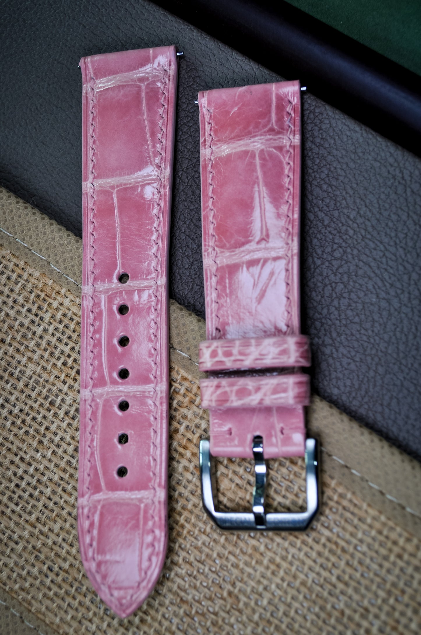 Handmade Crocodile Strap-Baby Pink-Gloss (Slight Padded)