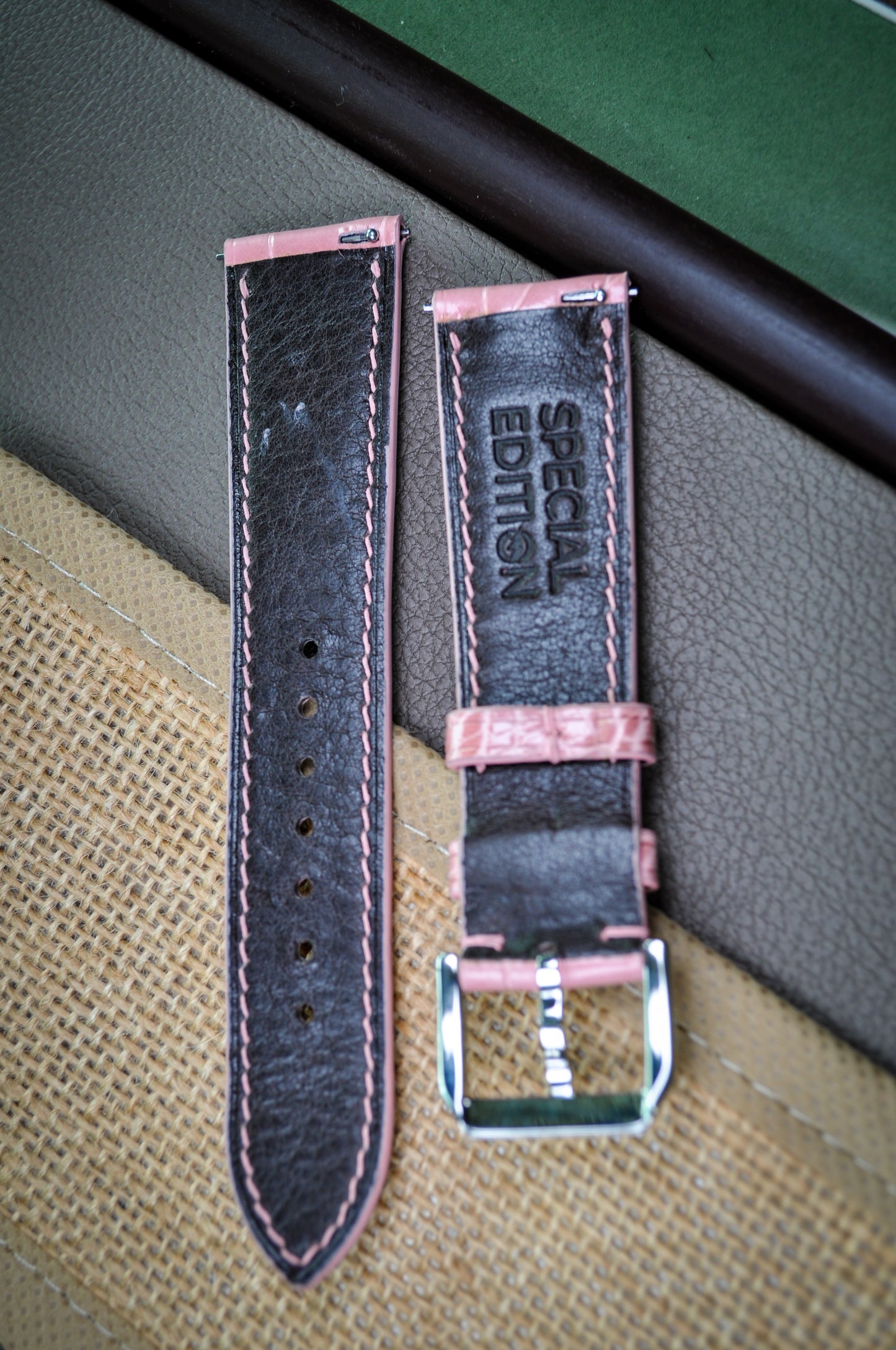 Handmade Crocodile Strap-Baby Pink-Gloss (Slight Padded)