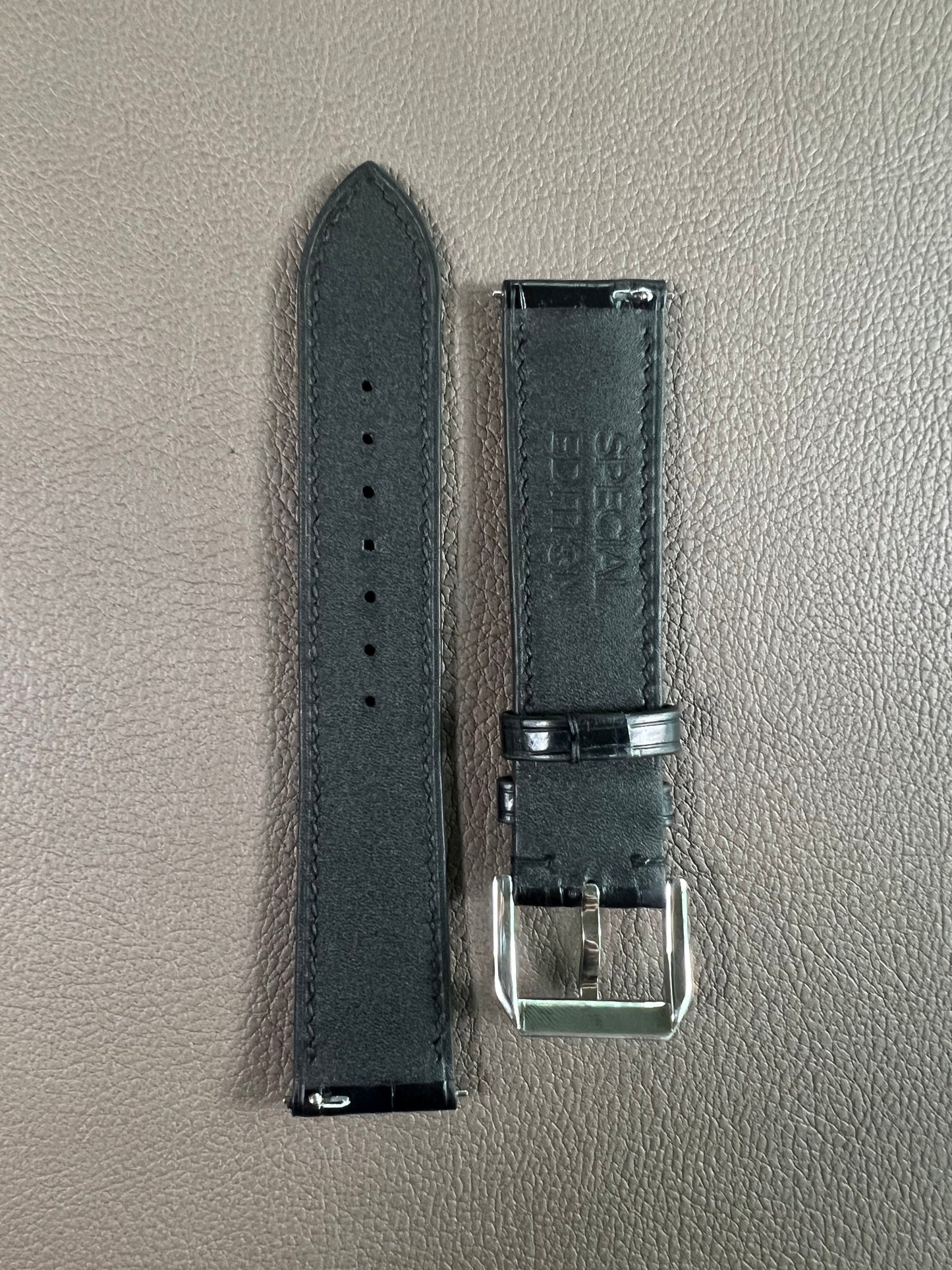 Handmade Crocodile Strap-Black (Slightly Padded)